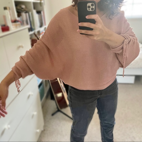 Blush dusty pink Zara slouchy dolman tie sweater - Picture 2 of 14